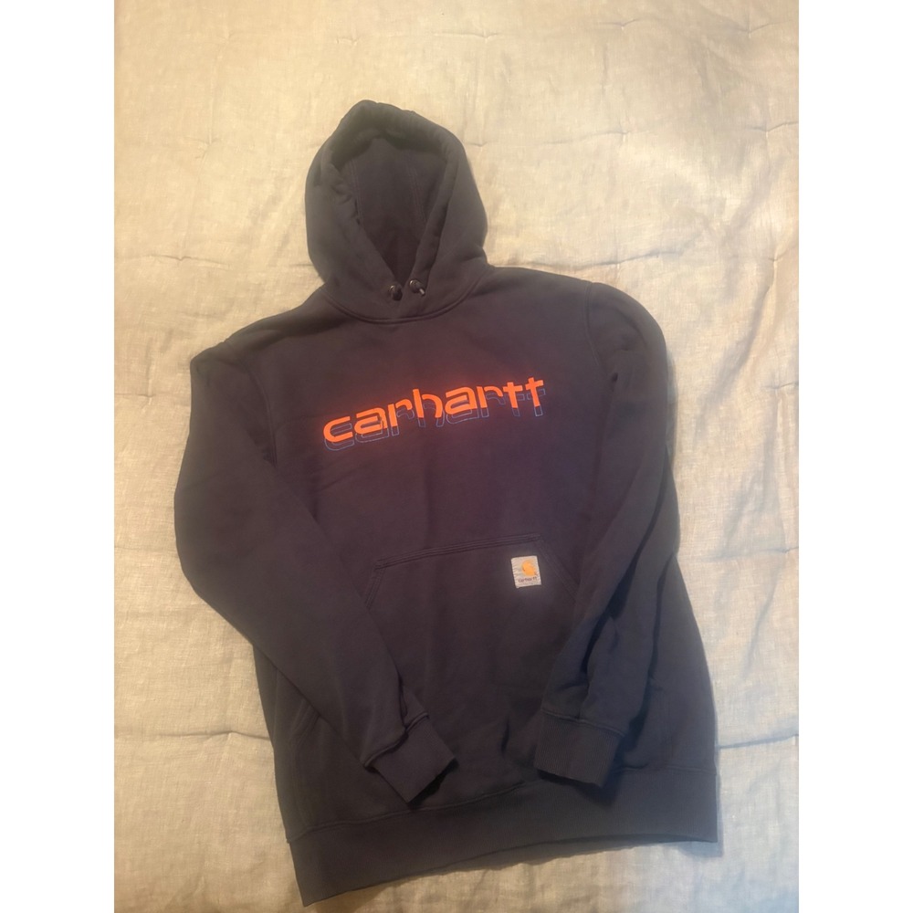 Carhartt Mens Graphic Logo Hoodie Navy Blue Orange Sweatshirt Pullover